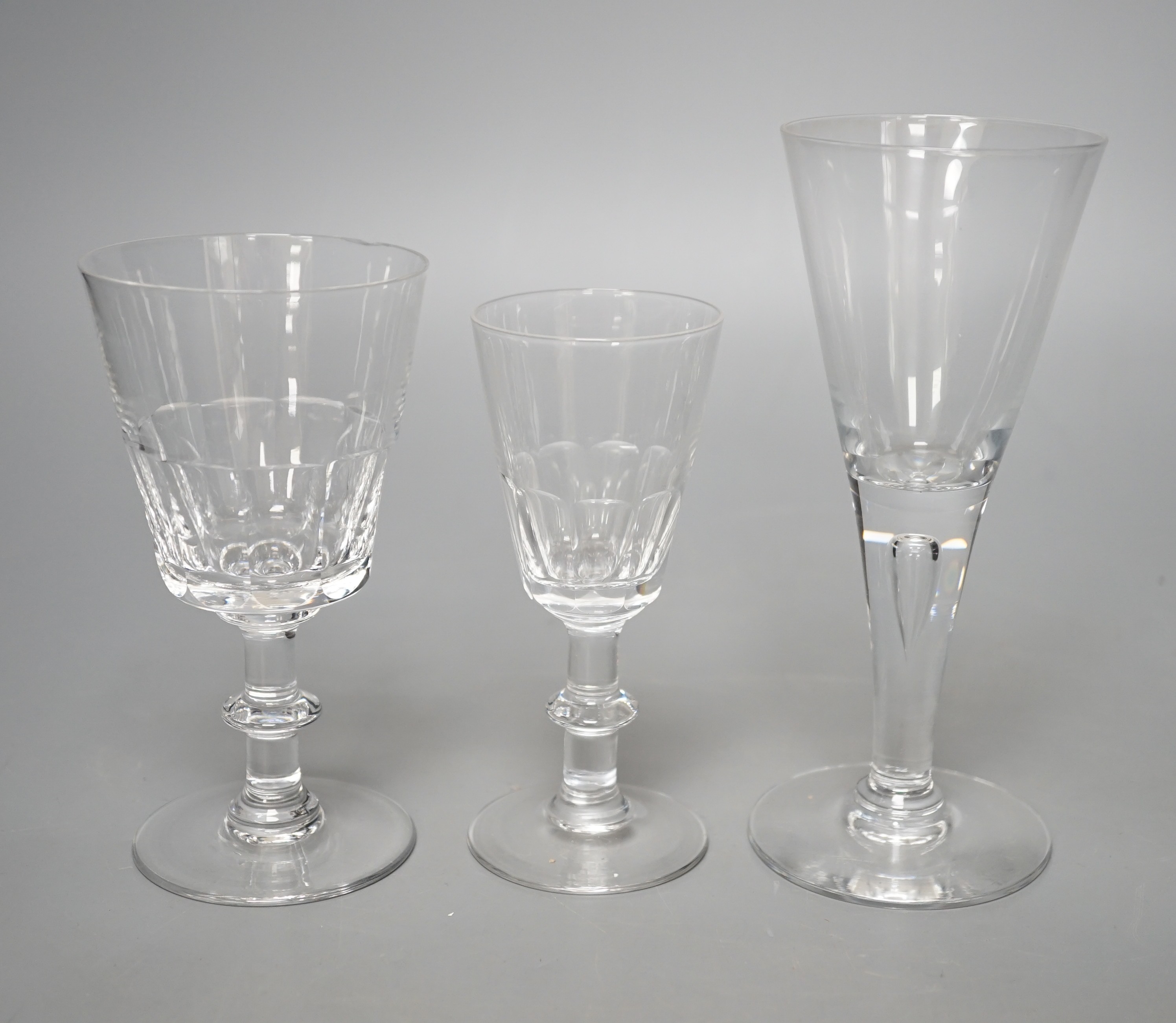 A set of nine cut drinking glasses, five similar glasses and three others